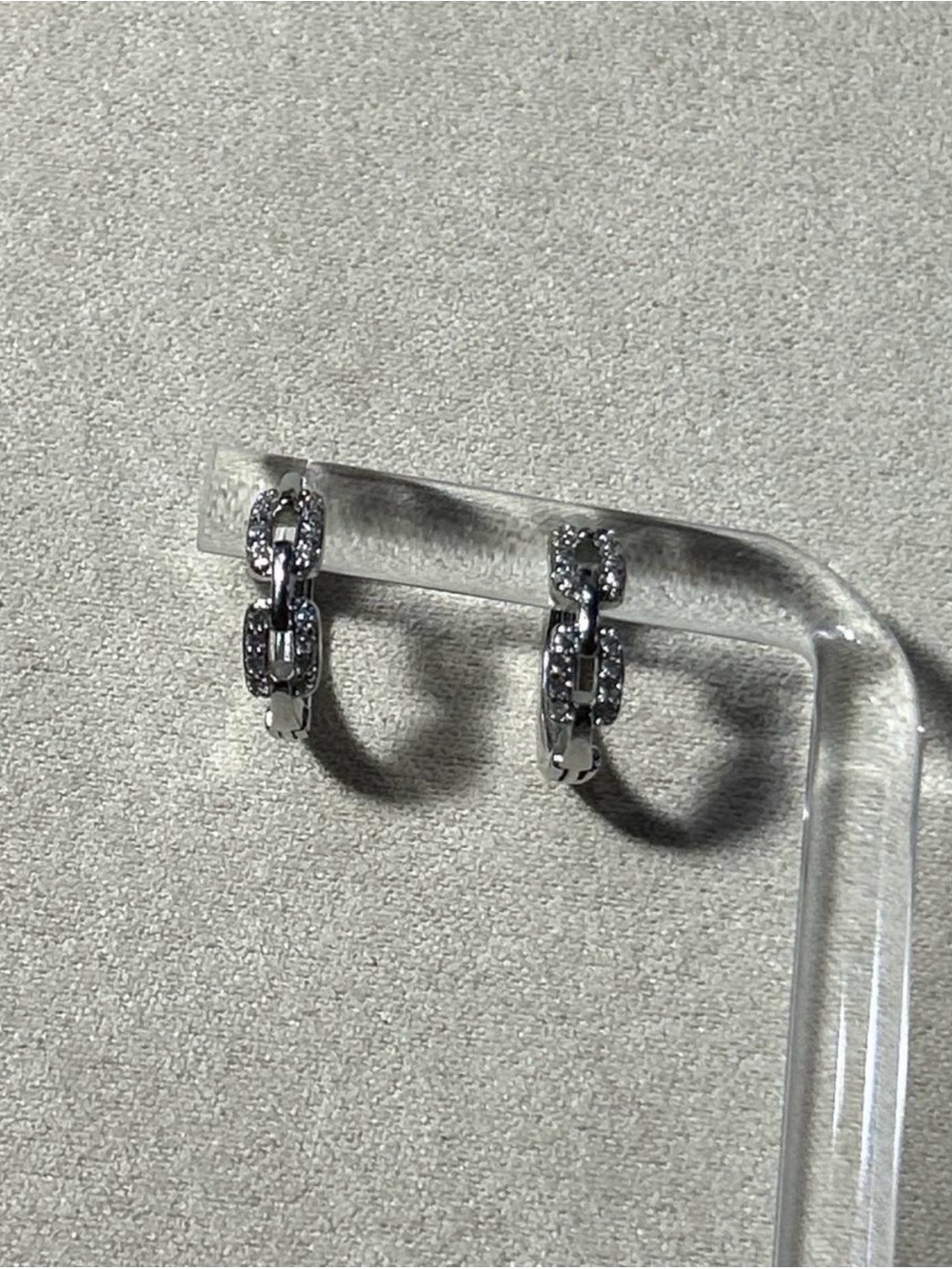 Sterling Silver Chain Link Hoop Earrings Clear Stone Huggies